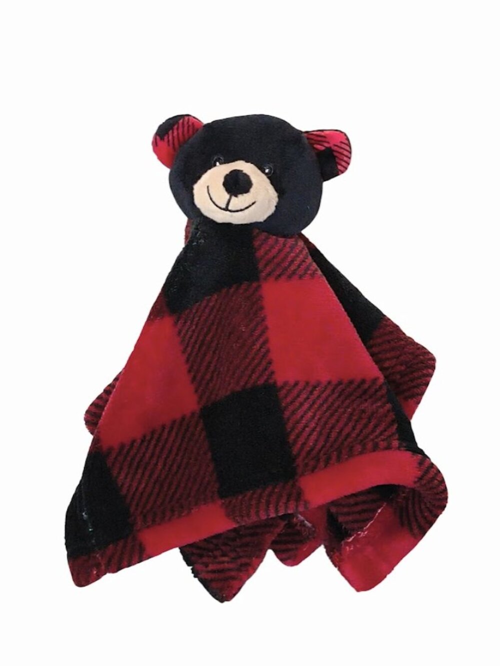 Wishpets Black Bear Woodsy Baby Blankie Plaid Lovey Security Blanket 12" X 12"